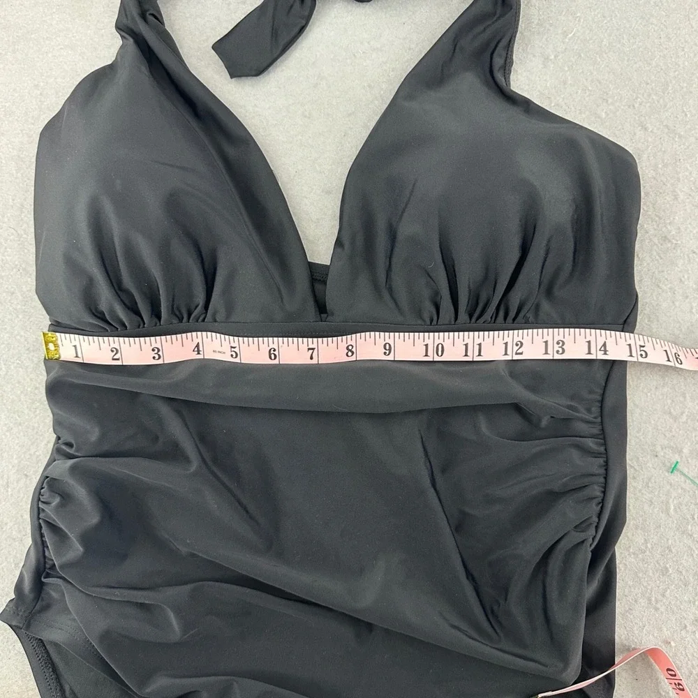 DKNY Black Tummy Control Halter One Piece Swimsuit XXL NWT Minimalist. Padded - Picture 9 of 9